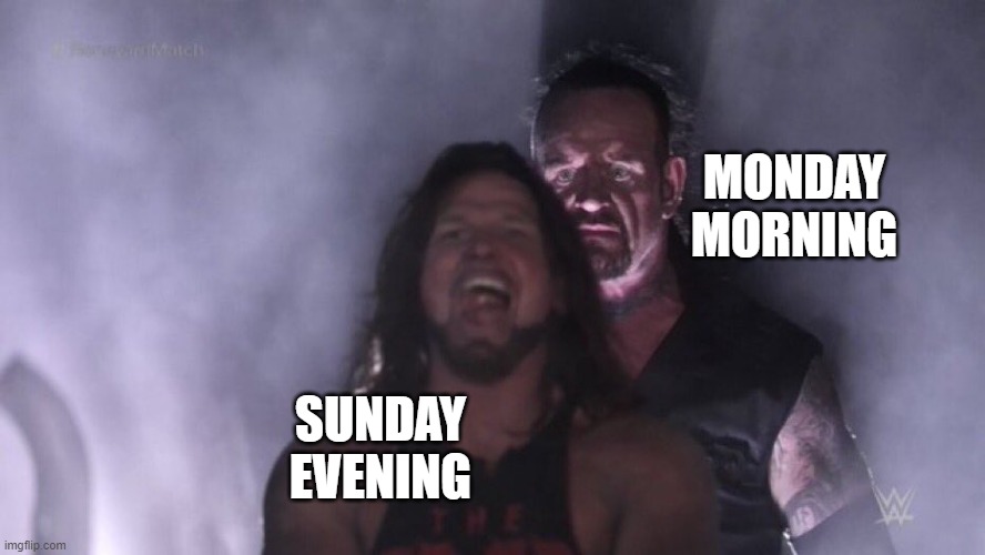 AJ Styles & Undertaker | MONDAY MORNING; SUNDAY EVENING | image tagged in aj styles undertaker | made w/ Imgflip meme maker