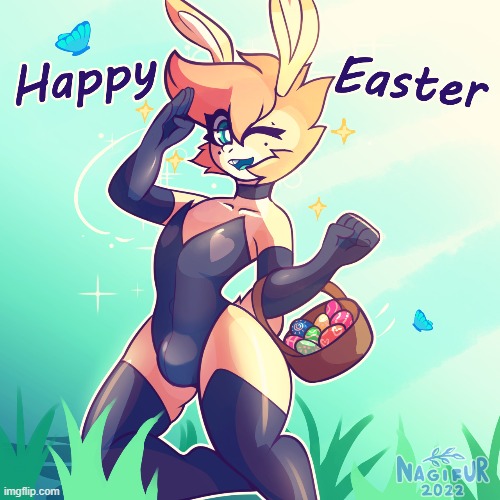 Happy Easter! (By nagifur) | image tagged in furry,femboy,cute,easter,happy easter,latex | made w/ Imgflip meme maker