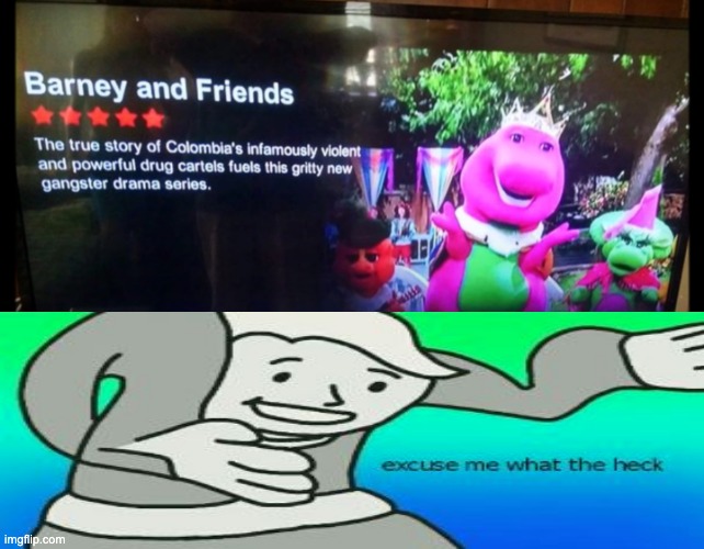 Excuse me what | image tagged in barney the dinosaur,memes,excuse me what the heck,colombia | made w/ Imgflip meme maker