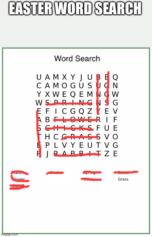 The answers to the Easter Wordsearch someone posted | image tagged in easter,wordsearch | made w/ Imgflip meme maker