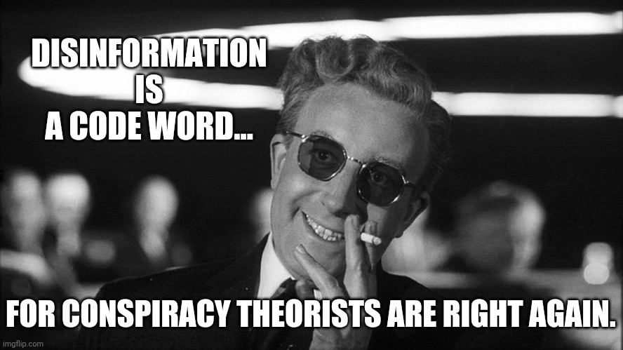 That's what it means. | DISINFORMATION IS A CODE WORD... FOR CONSPIRACY THEORISTS ARE RIGHT AGAIN. | image tagged in doctor strangelove says | made w/ Imgflip meme maker