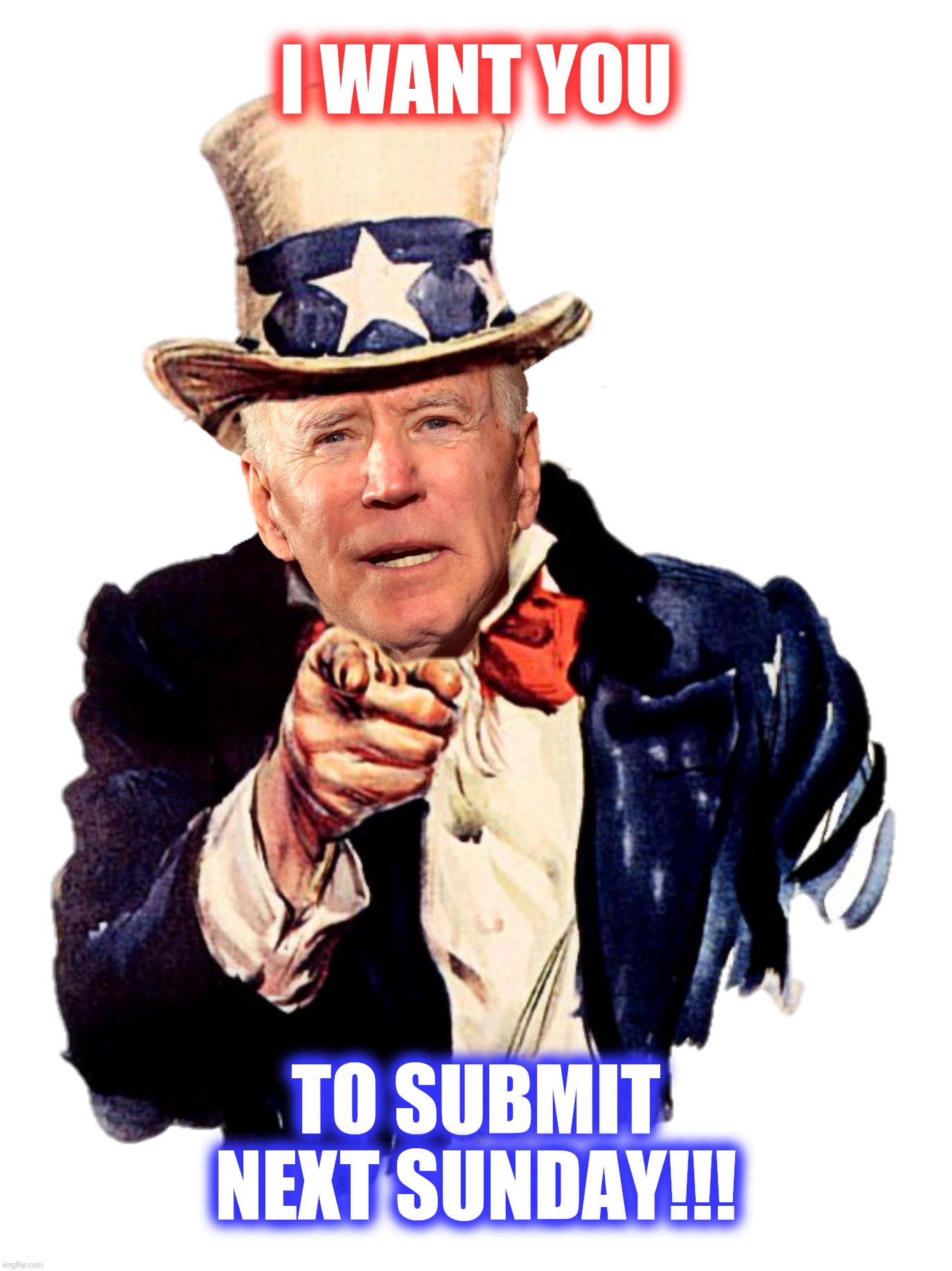 I WANT YOU TO SUBMIT NEXT SUNDAY!!! | made w/ Imgflip meme maker