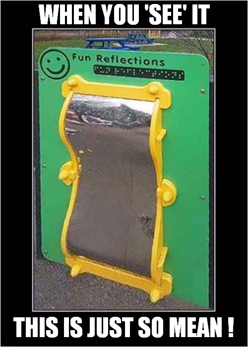 Look Closely ! | WHEN YOU 'SEE' IT; THIS IS JUST SO MEAN ! | image tagged in fun,playground,mirror,mean | made w/ Imgflip meme maker
