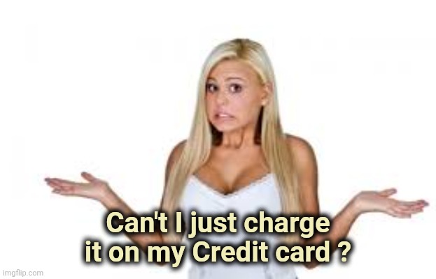 Dumb Blonde | Can't I just charge it on my Credit card ? | image tagged in dumb blonde | made w/ Imgflip meme maker