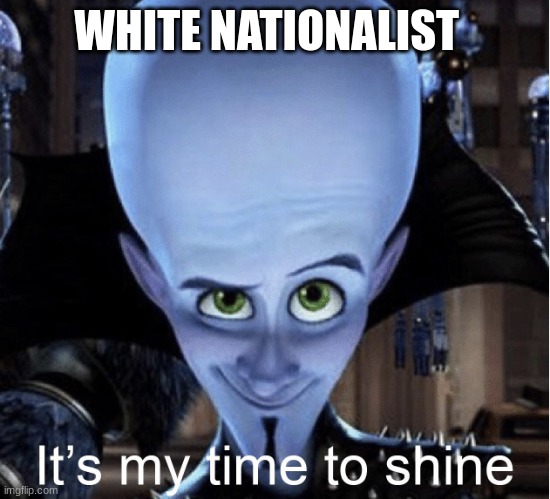 Megamind “It’s My Time To Shine” | WHITE NATIONALIST | image tagged in megamind it s my time to shine | made w/ Imgflip meme maker