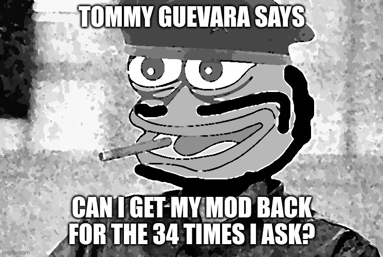 Tommy Guevara | TOMMY GUEVARA SAYS; CAN I GET MY MOD BACK FOR THE 34 TIMES I ASK? | image tagged in tommy guevara | made w/ Imgflip meme maker