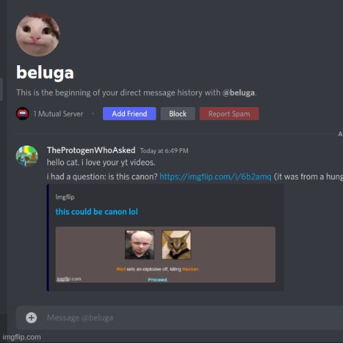 i sent a dm to beluga lol | made w/ Imgflip meme maker