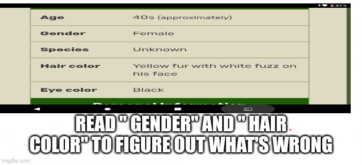 Green eggs and ham fandom | READ " GENDER" AND " HAIR COLOR" TO FIGURE OUT WHAT'S WRONG | image tagged in green eggs and ham | made w/ Imgflip meme maker