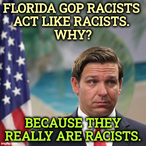 FLORIDA GOP RACISTS 
ACT LIKE RACISTS. 
WHY? BECAUSE THEY REALLY ARE RACISTS. | image tagged in gop,florida,republicans,racists,bigots | made w/ Imgflip meme maker