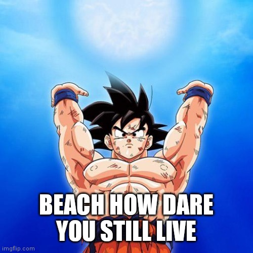 goku spirit bomb | BEACH HOW DARE YOU STILL LIVE | image tagged in goku spirit bomb | made w/ Imgflip meme maker