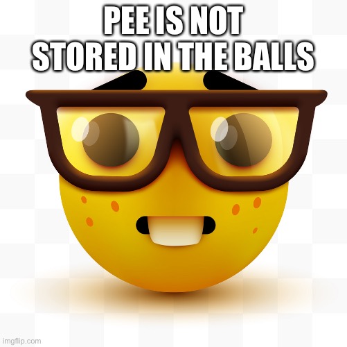 Nerd emoji | PEE IS NOT STORED IN THE BALLS | image tagged in nerd emoji | made w/ Imgflip meme maker
