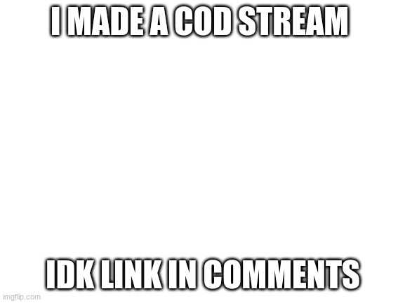 Blank White Template | I MADE A COD STREAM; IDK LINK IN COMMENTS | image tagged in blank white template | made w/ Imgflip meme maker