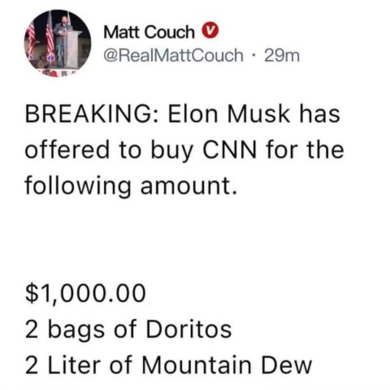 Elon Musk has offered to buy CNN for 20% over its value. | image tagged in elon musk,cnn fake news,cnn,elon musk laughing,triggering liberals,cnn crazy news network | made w/ Imgflip meme maker