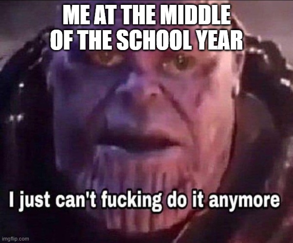 Thanos | ME AT THE MIDDLE OF THE SCHOOL YEAR | image tagged in school | made w/ Imgflip meme maker