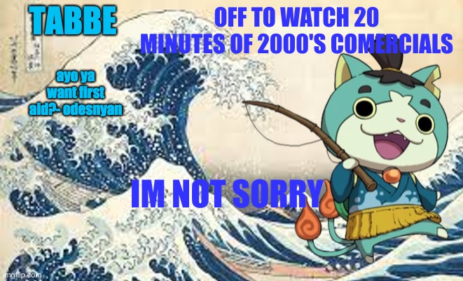 PILLOW PETS | OFF TO WATCH 20 MINUTES OF 2000'S COMERCIALS; IM NOT SORRY | image tagged in odesenyan makes the end of the world lmaooo | made w/ Imgflip meme maker