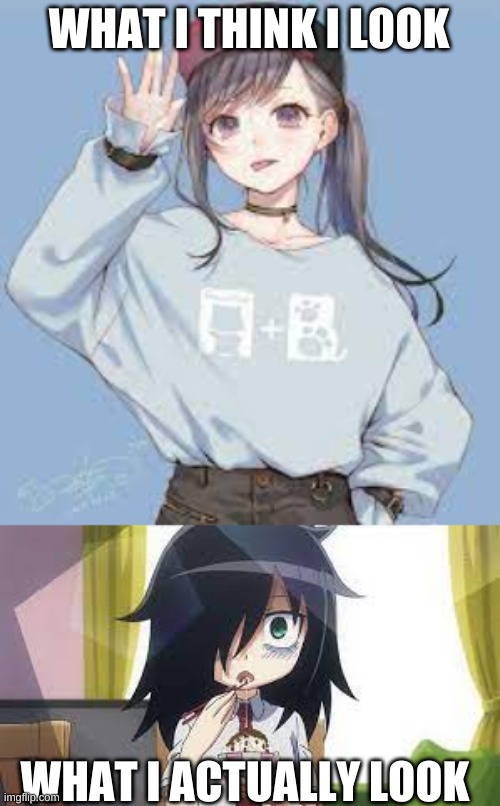 WHAT I THINK I LOOK; WHAT I ACTUALLY LOOK | image tagged in anime gurl | made w/ Imgflip meme maker