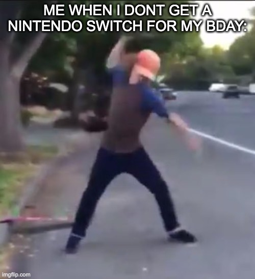 all parents should give their child a nintendo switch | ME WHEN I DONT GET A NINTENDO SWITCH FOR MY BDAY: | image tagged in destruction | made w/ Imgflip meme maker
