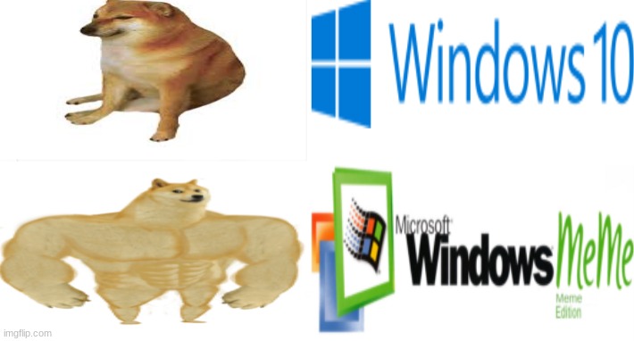 Windows MEME | image tagged in buff doge vs cheems,funny,windows,gaming,memes | made w/ Imgflip meme maker