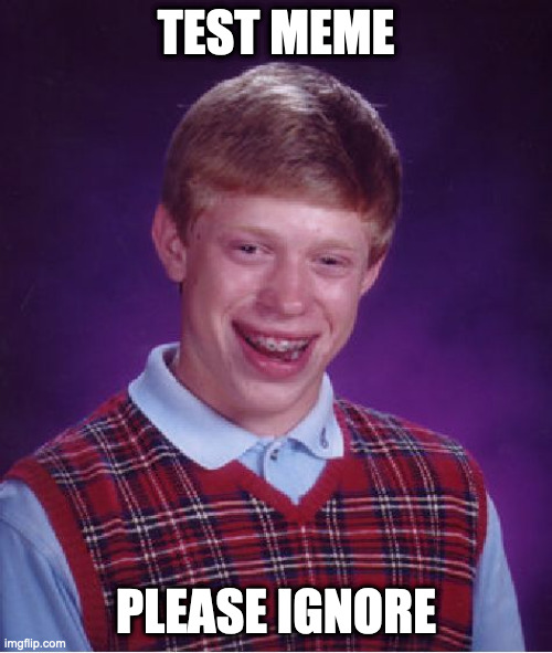 testing | TEST MEME; PLEASE IGNORE | image tagged in memes,bad luck brian | made w/ Imgflip meme maker