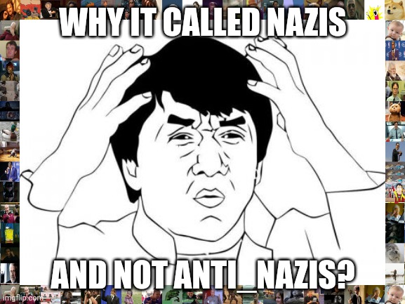 Jackie Chan WTF |  WHY IT CALLED NAZIS; AND NOT ANTI_NAZIS? | image tagged in memes,jackie chan wtf | made w/ Imgflip meme maker