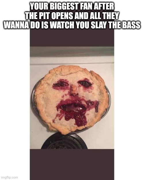 Pie_face | YOUR BIGGEST FAN AFTER THE PIT OPENS AND ALL THEY WANNA DO IS WATCH YOU SLAY THE BASS | image tagged in pie_face_fan_of_bassist | made w/ Imgflip meme maker