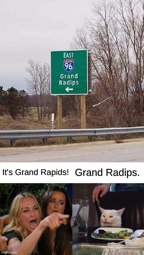 Grand Radips | It's Grand Rapids! Grand Radips. | image tagged in memes,woman yelling at cat | made w/ Imgflip meme maker