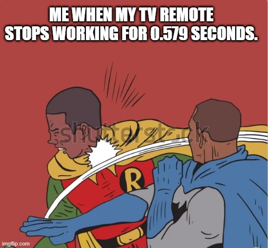 ME WHEN MY TV REMOTE STOPS WORKING FOR 0.579 SECONDS. | image tagged in funny memes | made w/ Imgflip meme maker
