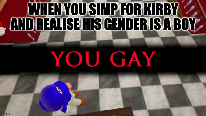 Oh i'm gay now |  WHEN YOU SIMP FOR KIRBY AND REALISE HIS GENDER IS A BOY | image tagged in you are gay,gay,kirby | made w/ Imgflip meme maker