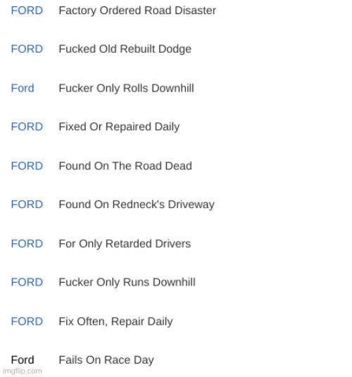 and a moment with funny vehicle acronyms | image tagged in ford,funny,car stuff | made w/ Imgflip meme maker