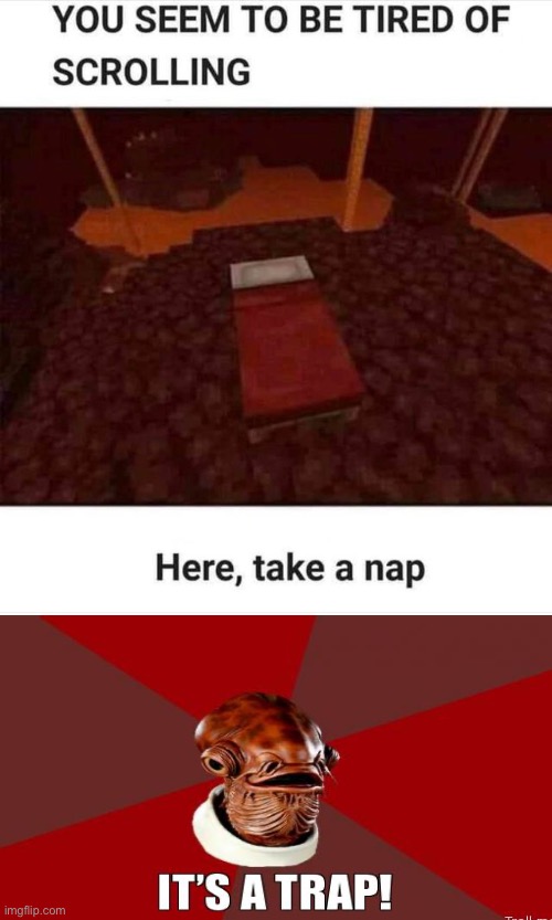 It’s a trap! | image tagged in minecraft,funny,memes,trap,do not fall for it | made w/ Imgflip meme maker