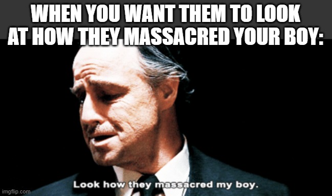 My Boy :( | WHEN YOU WANT THEM TO LOOK AT HOW THEY MASSACRED YOUR BOY: | image tagged in look how they massacred my boy,funny,just for fun,literally,movie,quotes | made w/ Imgflip meme maker