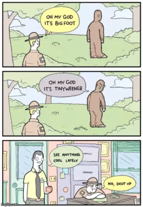 The perfect comeback | image tagged in a mythical tag,big foot,hurt feelings,apply cold water to burned area | made w/ Imgflip meme maker