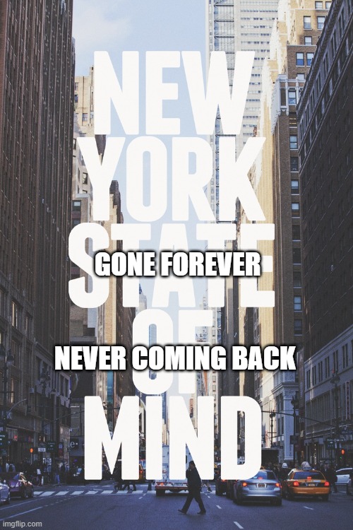 New York State of mind | GONE FOREVER                            NEVER COMING BACK | image tagged in new york state of mind | made w/ Imgflip meme maker