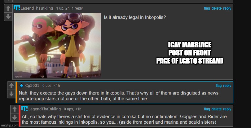 *panic* | (GAY MARRIAGE POST ON FRONT PAGE OF LGBTQ STREAM) | made w/ Imgflip meme maker