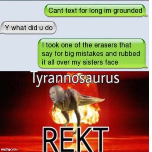 i hav don this before :/ | image tagged in tyrannosaurus rekt,texting | made w/ Imgflip meme maker