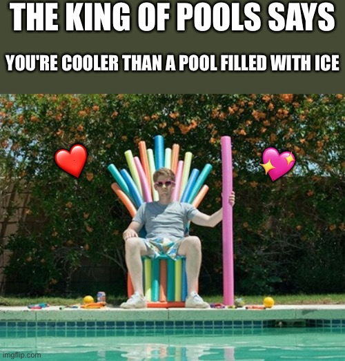 He has decided | THE KING OF POOLS SAYS; YOU'RE COOLER THAN A POOL FILLED WITH ICE; ❤️; 💖 | image tagged in summer is coming,wholesome | made w/ Imgflip meme maker
