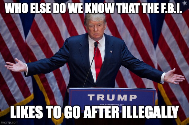 Donald Trump | WHO ELSE DO WE KNOW THAT THE F.B.I. LIKES TO GO AFTER ILLEGALLY | image tagged in donald trump | made w/ Imgflip meme maker