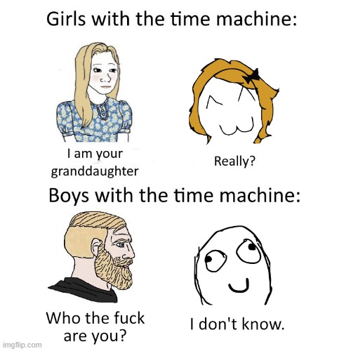 The crossover we didn't know we needed... | image tagged in men with a time machine,memes,rage comics,crossover,funny | made w/ Imgflip meme maker