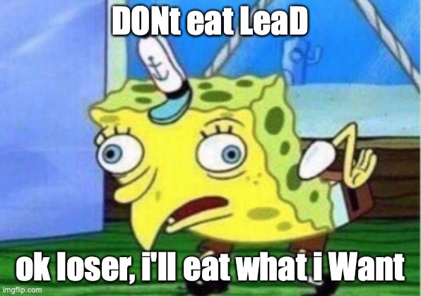 I LOVE LEAD | DONt eat LeaD; ok loser, i'll eat what i Want | image tagged in memes,mocking spongebob,lean,schizo | made w/ Imgflip meme maker