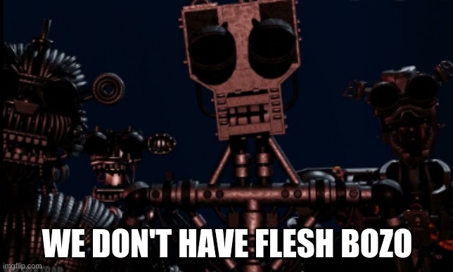 Berserk Endoskeletons roasting Afton 2 | WE DON'T HAVE FLESH BOZO | image tagged in funny memes | made w/ Imgflip meme maker