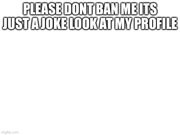 Just check my profile | PLEASE DONT BAN ME ITS JUST A JOKE LOOK AT MY PROFILE | image tagged in blank white template | made w/ Imgflip meme maker