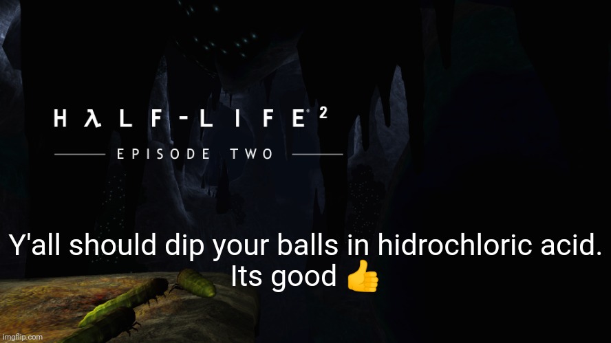 Hλlf-Life 2 ep2 | Y'all should dip your balls in hidrochloric acid.
Its good 👍 | image tagged in h lf-life 2 ep2 | made w/ Imgflip meme maker