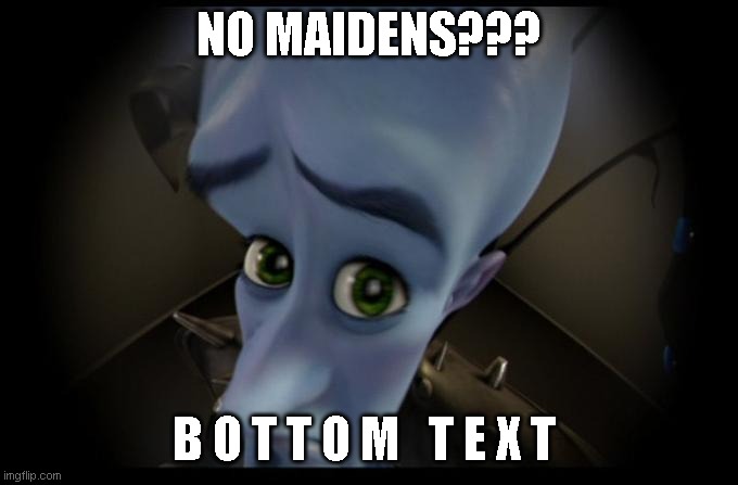 No maidens??? | NO MAIDENS??? B O T T O M   T E X T | image tagged in no b es | made w/ Imgflip meme maker