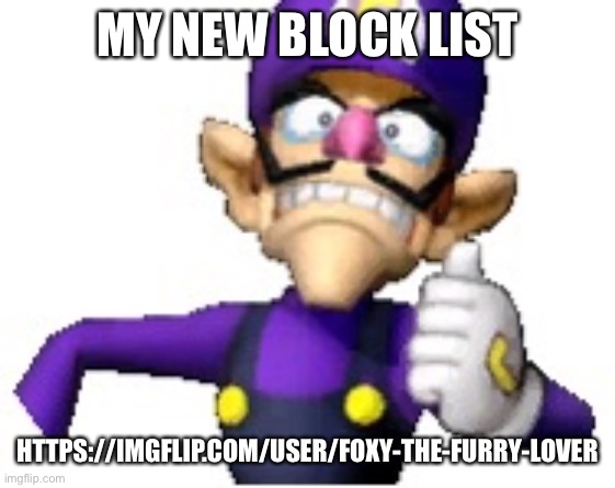 Wah | MY NEW BLOCK LIST; HTTPS://IMGFLIP.COM/USER/FOXY-THE-FURRY-LOVER | image tagged in funny69 moment | made w/ Imgflip meme maker