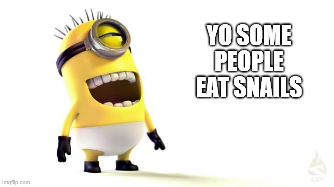 HAHAHAHAHA | YO SOME PEOPLE EAT SNAILS | image tagged in minion laughing | made w/ Imgflip meme maker