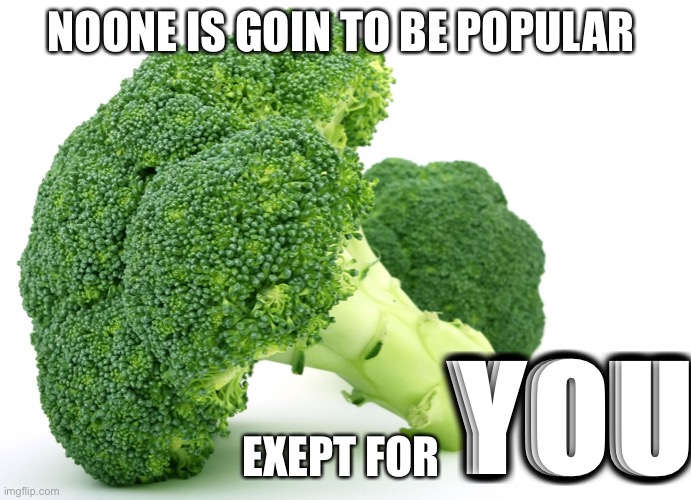 Broccoli | NOONE IS GOIN TO BE POPULAR EXEPT FOR YOU | image tagged in broccoli | made w/ Imgflip meme maker