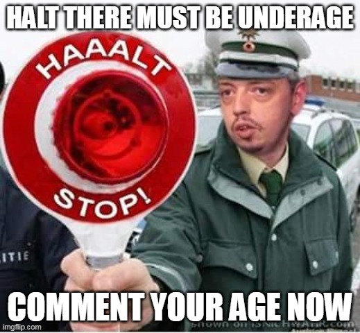 I hope fornitekidthebestmemeever commented | HALT THERE MUST BE UNDERAGE; COMMENT YOUR AGE NOW | image tagged in halt stop | made w/ Imgflip meme maker