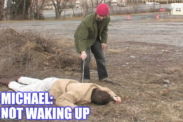 Poked with a stick | MICHAEL: 
NOT WAKING UP | image tagged in poked with a stick | made w/ Imgflip meme maker