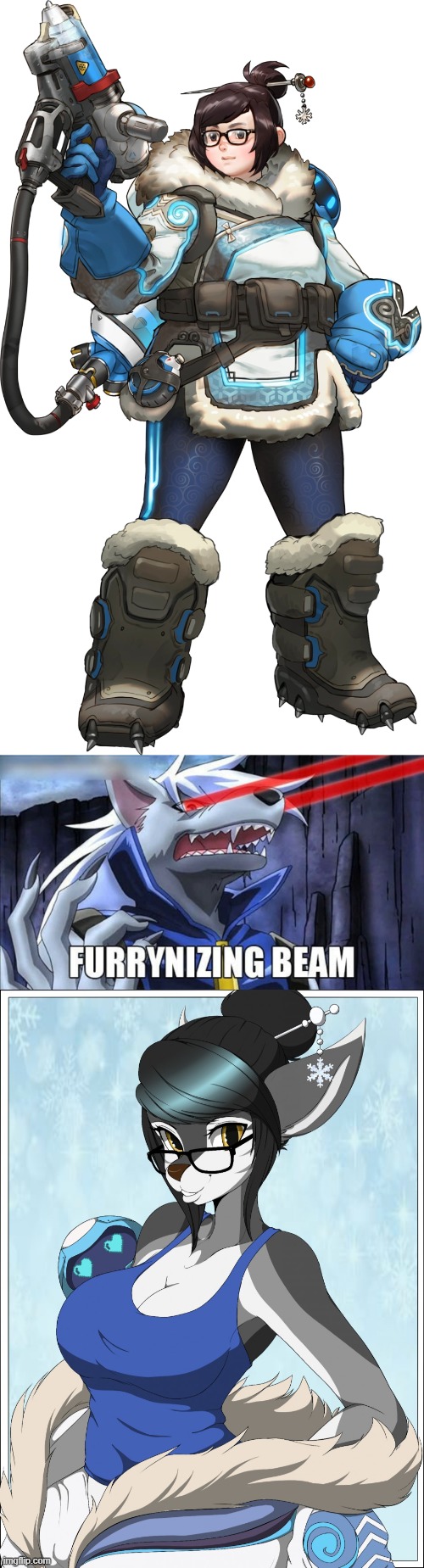 By SachaVayle | image tagged in furrynizing beam,furry,overwatch,mei | made w/ Imgflip meme maker