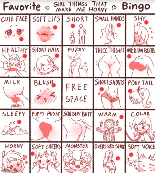 Favorite Girl Things that Make Me Horny Bingo | image tagged in favorite girl things that make me horny bingo | made w/ Imgflip meme maker